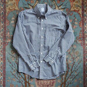 Brooks Brothers Regent fit navy blue white gingham check dress shirt L